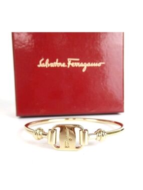 Salvatore Ferragamo Gold Logo Cable Bangle Bracelet